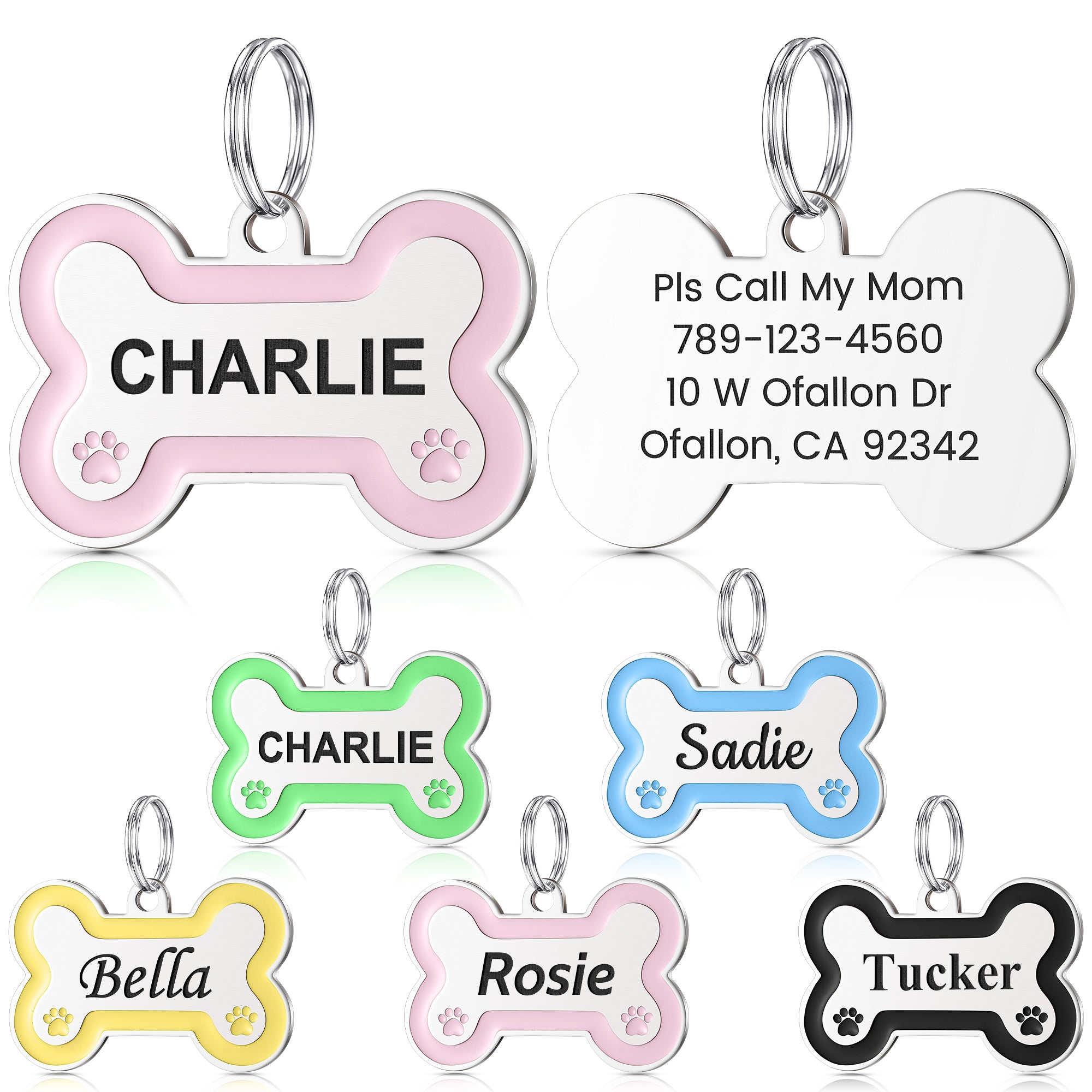 YEHANTI Vibrant Stainless Steel Dog Tags Personalized for Pets with Paw Print, Laser Engraved with Name, ID, Phone Number, up to 4 Lines of Text on Back