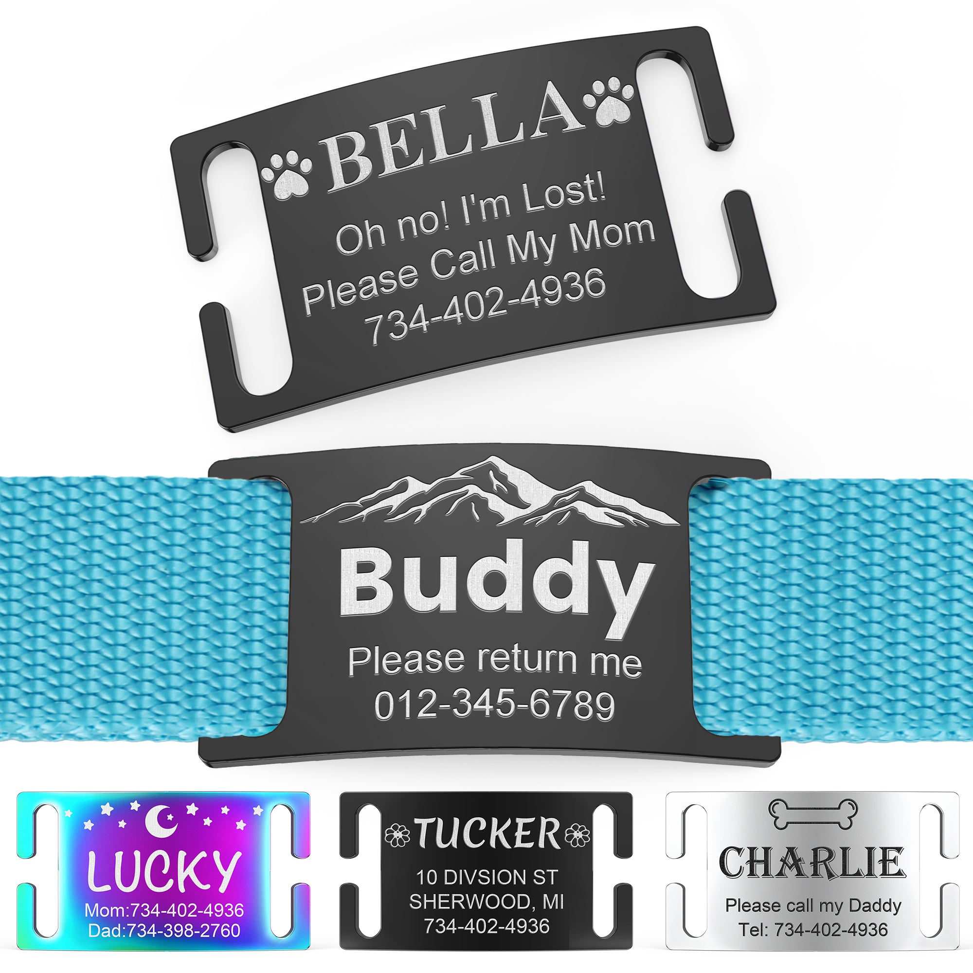 YEHANTI Dog Tags Personalized for Pets, Silent Slide On Pet ID Tags for Large Small Dogs and Cats, Durable Stainless Steel Custom Dog Tags with Icons, Engraved Dog Collar Name Tags