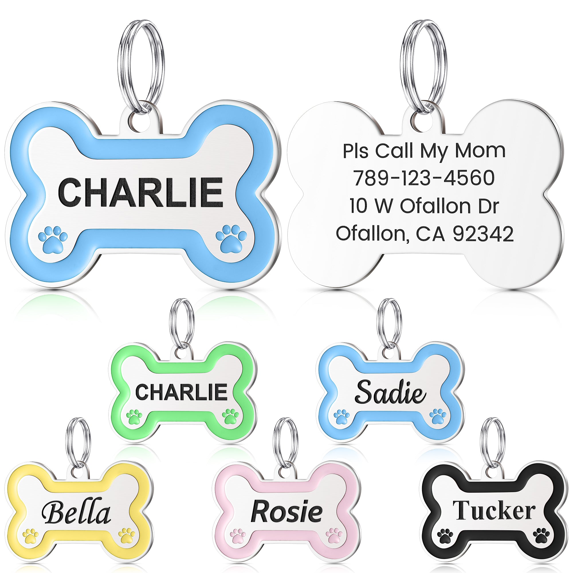 YEHANTI Vibrant Stainless Steel Dog Tags Personalized for Pets with Paw Print, Laser Engraved with Name, ID, Phone Number, up to 4 Lines of Text on Back