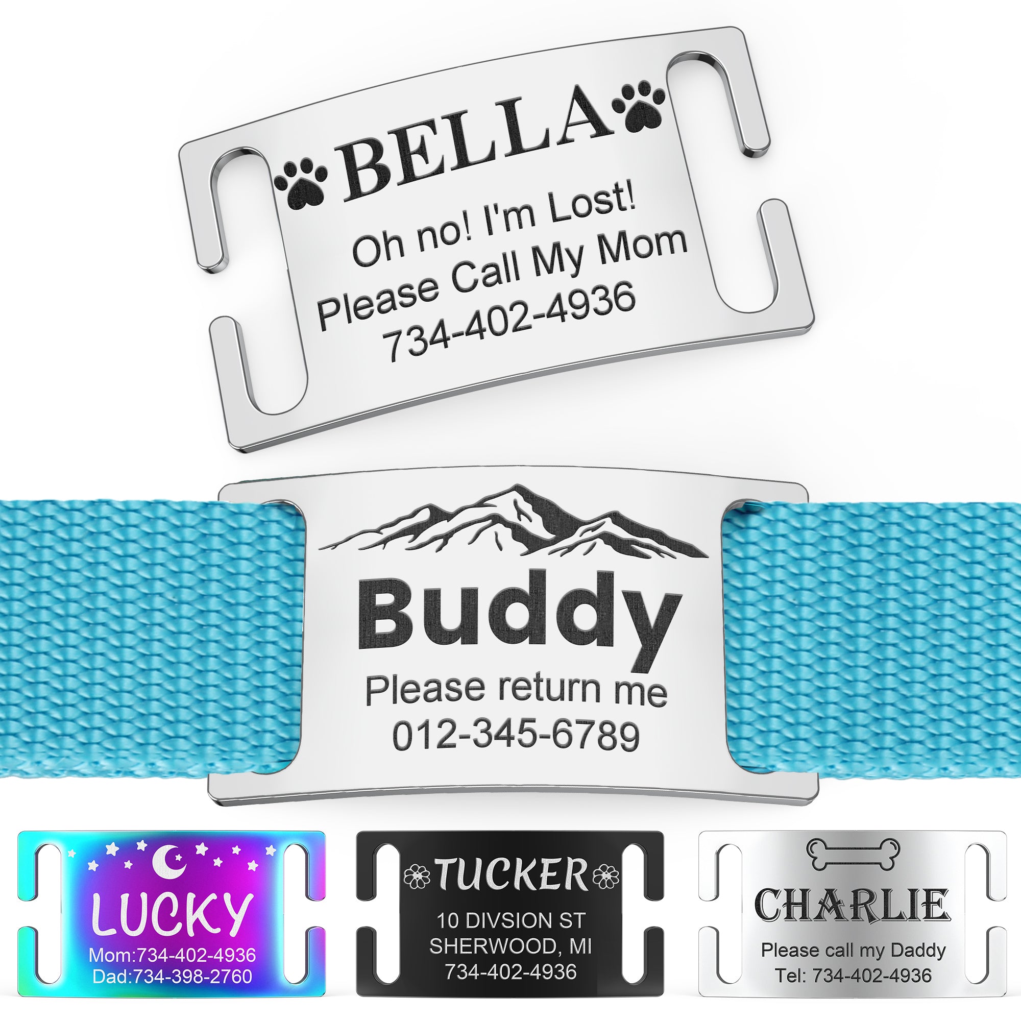 YEHANTI Dog Tags Personalized for Pets, Silent Slide On Pet ID Tags for Large Small Dogs and Cats, Durable Stainless Steel Custom Dog Tags with Icons, Engraved Dog Collar Name Tags