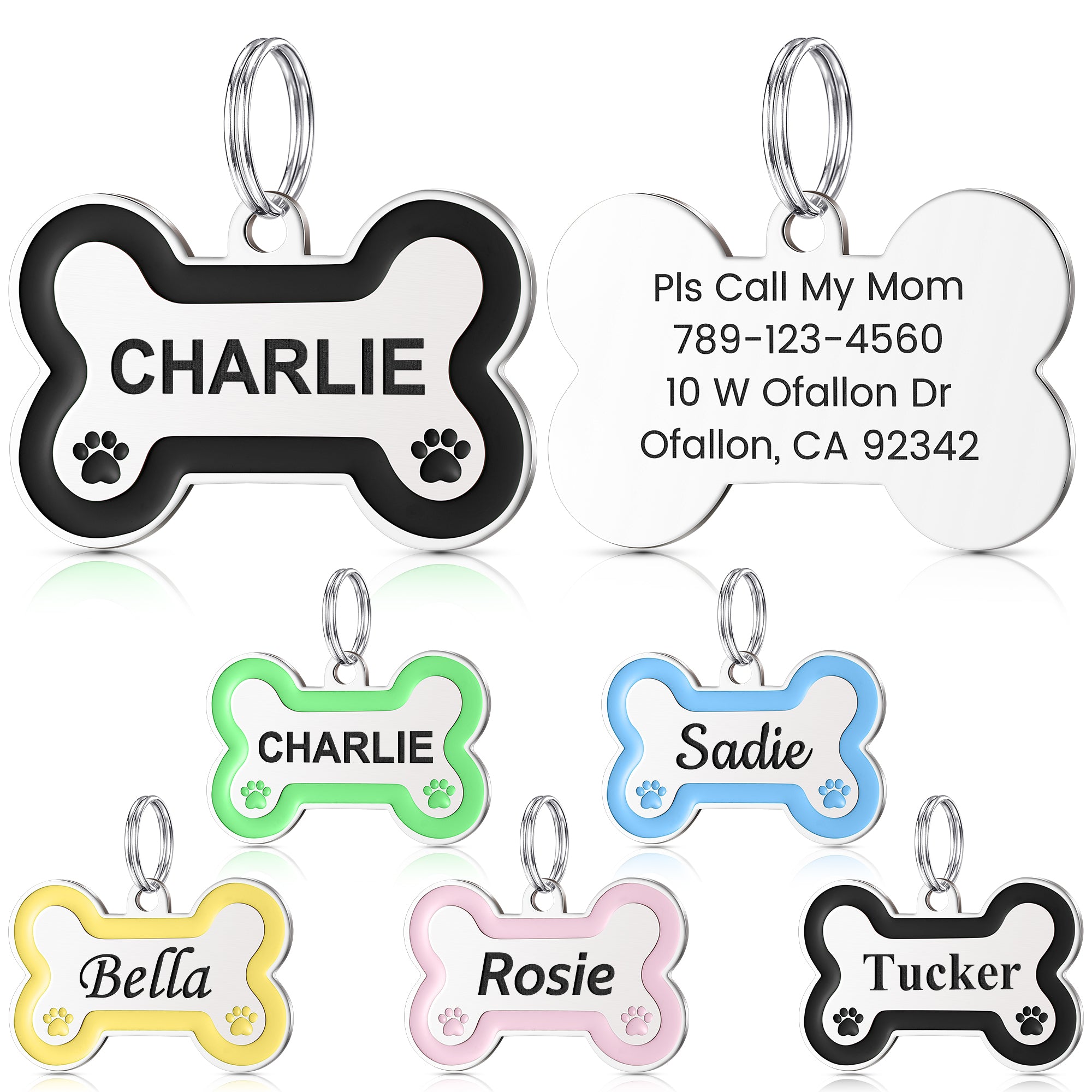 YEHANTI Vibrant Stainless Steel Dog Tags Personalized for Pets with Paw Print, Laser Engraved with Name, ID, Phone Number, up to 4 Lines of Text on Back