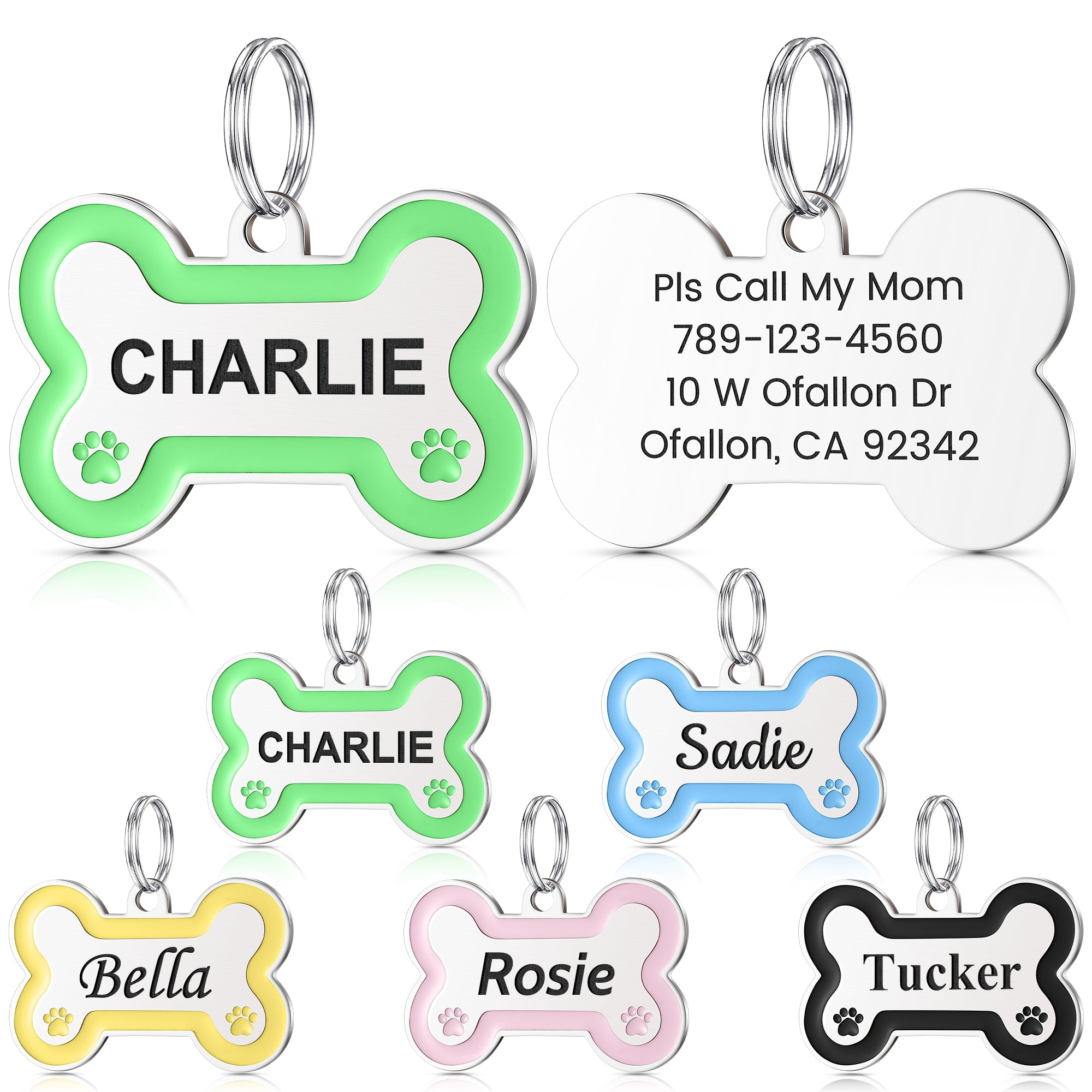 YEHANTI Vibrant Stainless Steel Dog Tags Personalized for Pets with Paw Print, Laser Engraved with Name, ID, Phone Number, up to 4 Lines of Text on Back