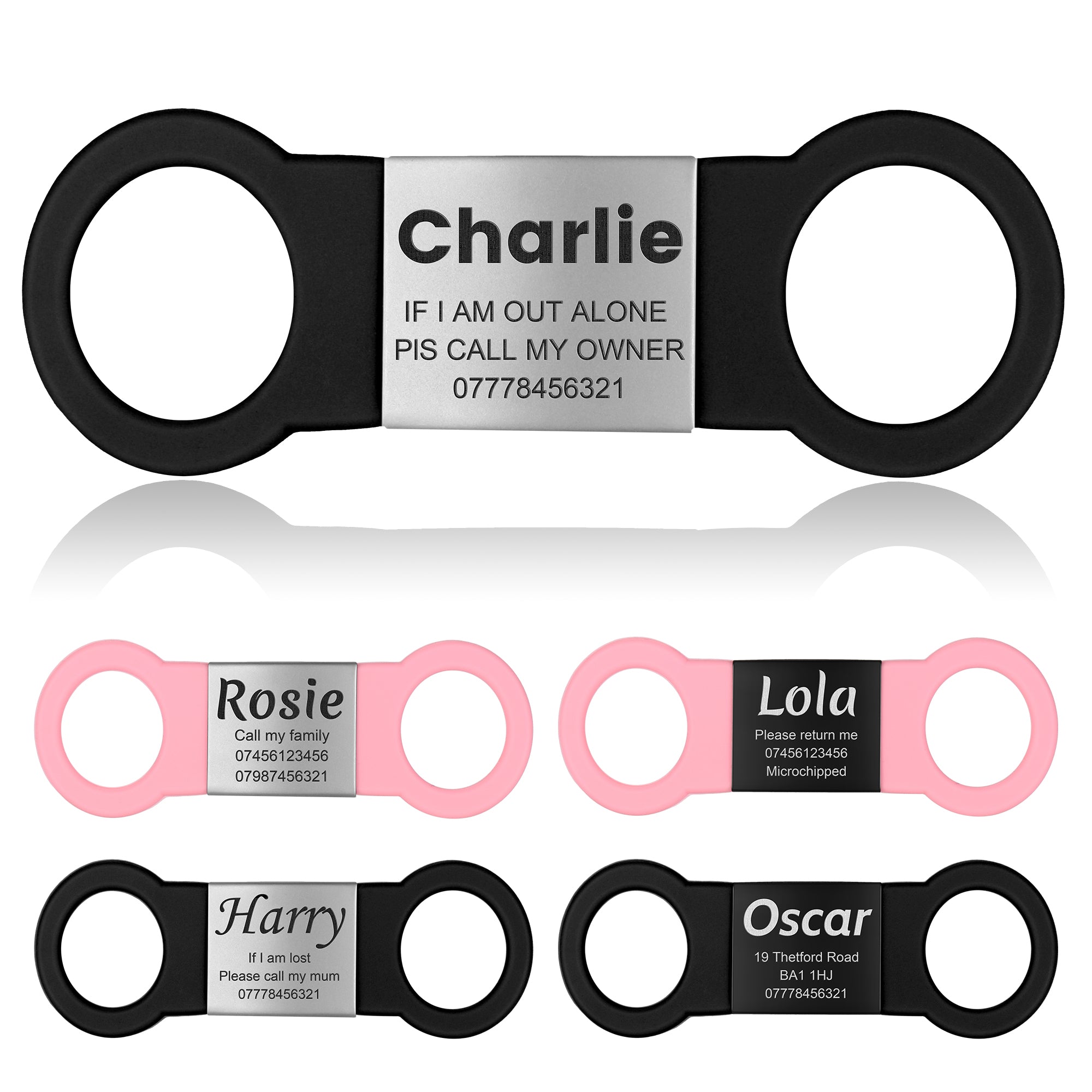 YEHANTI Personalised Pet ID Tags - Engraved Dog & Cat Name Tags, Silent Slide, 4 Lines Text - No Jingling