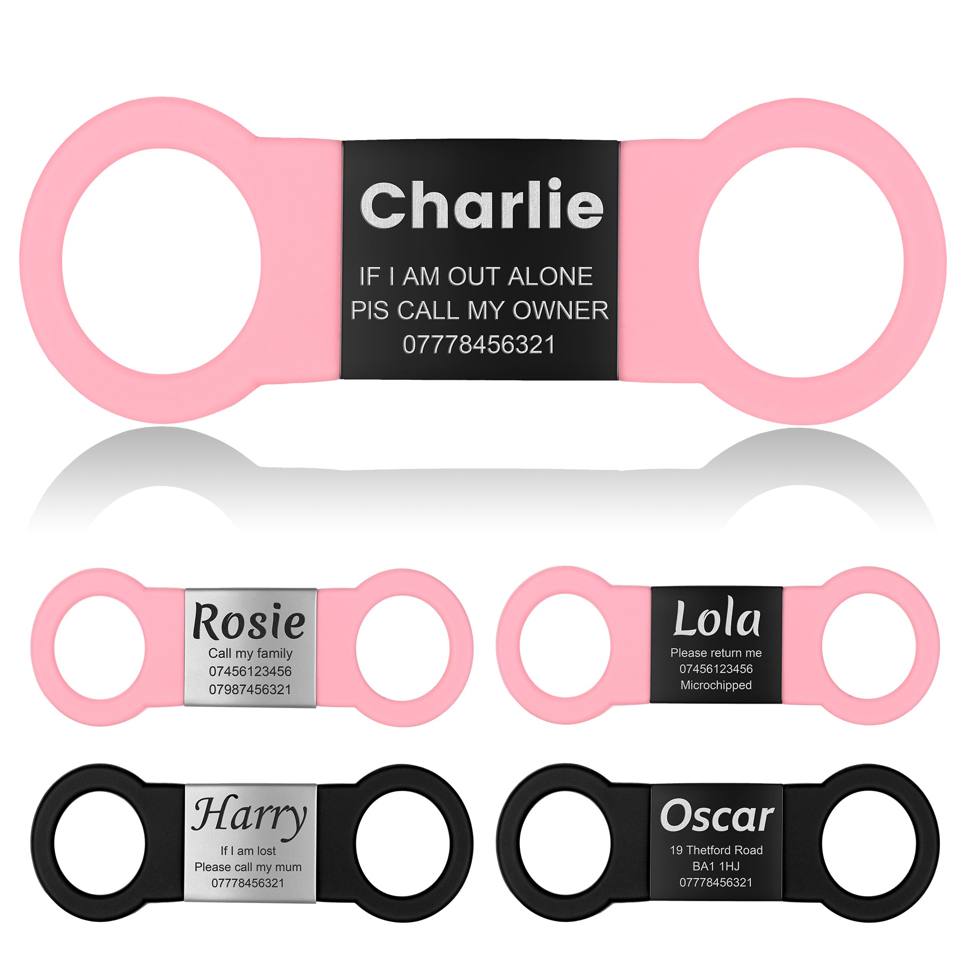 YEHANTI Personalised Pet ID Tags - Engraved Dog & Cat Name Tags, Silent Slide, 4 Lines Text - No Jingling