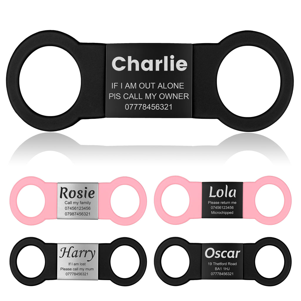 YEHANTI Personalised Pet ID Tags - Engraved Dog & Cat Name Tags, Silent Slide, 4 Lines Text - No Jingling