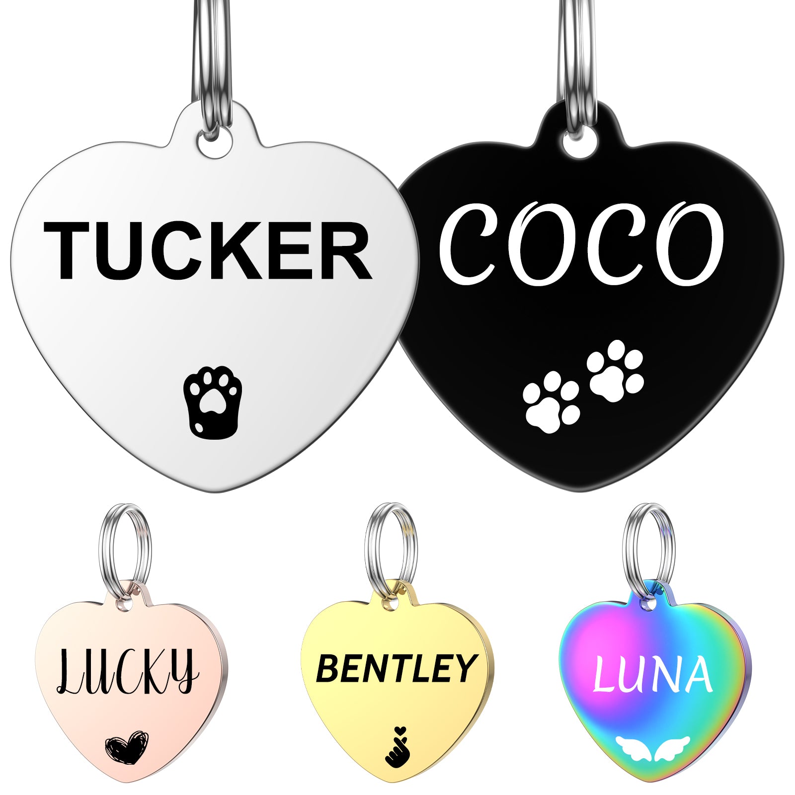 YEHANTI Personalized Dog Tags Engraved for Pets - Stainless Steel Custom Dog Cat Tag with Various Cute and Beautiful Icons, Double Sided Engraved Pet ID Tags Dog Name Tag, Heart