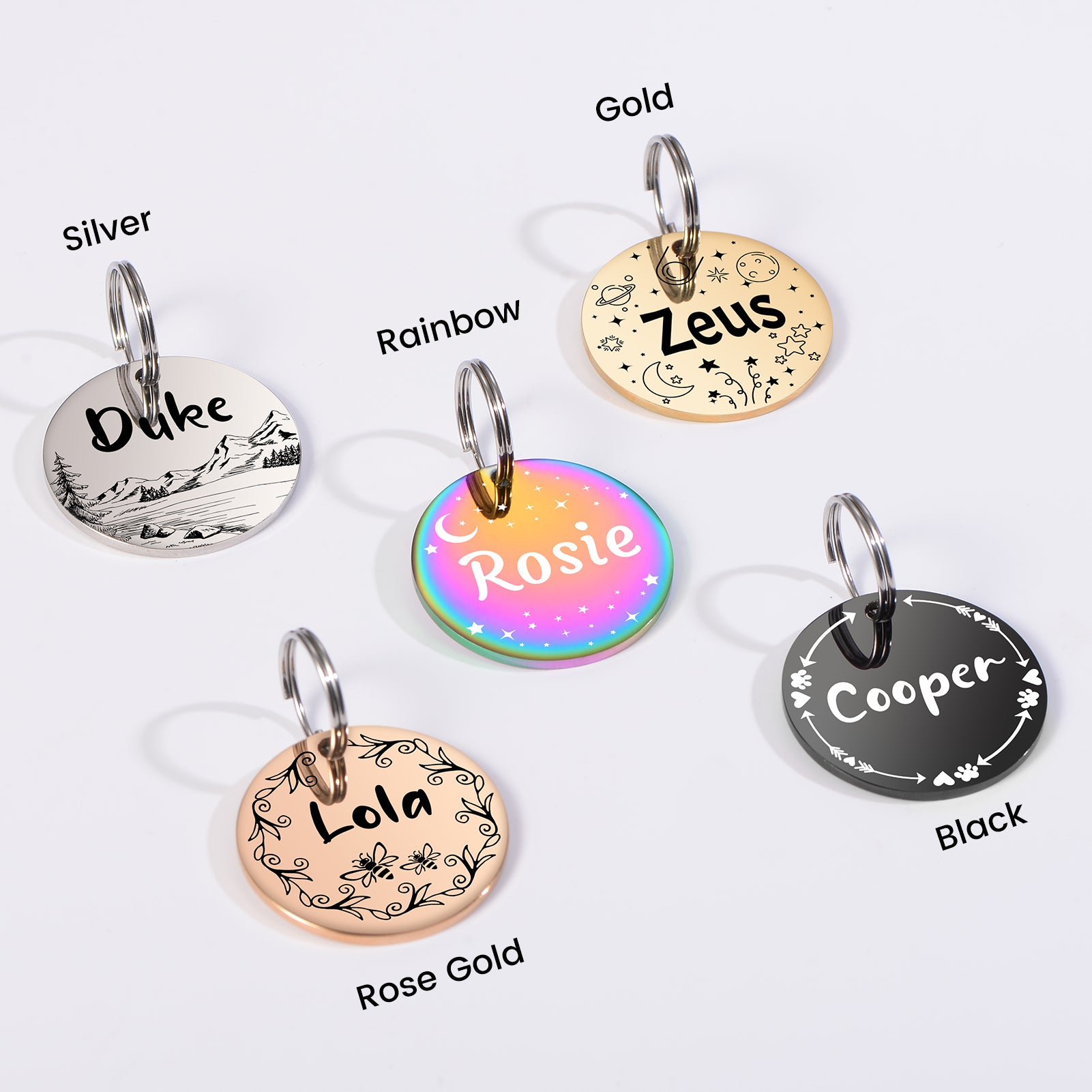 YEHANTI Dog Tags Personalized for Pets with Name Pattern Art Design - Engraved with Laser - Stainless Steel Cats Dogs ID Tags - Stylish Dog Collar Accessories (Round)