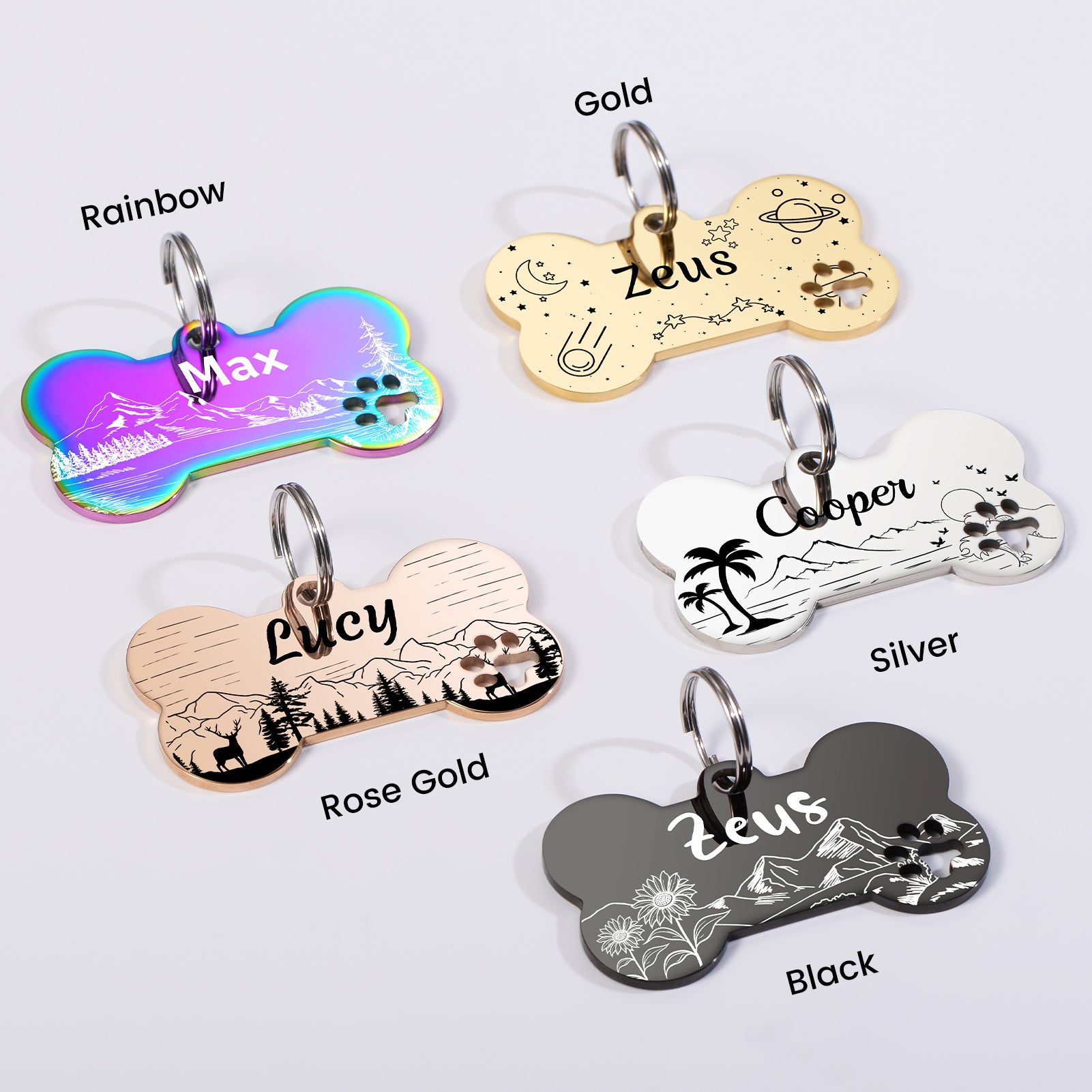 YEHANTI Dog Tags Personalized for Pets with Name Pattern Art Design - Engraved with Laser - Stainless Steel Cats Dogs ID Tags - Stylish Dog Collar Accessories (Paw Print Bone)