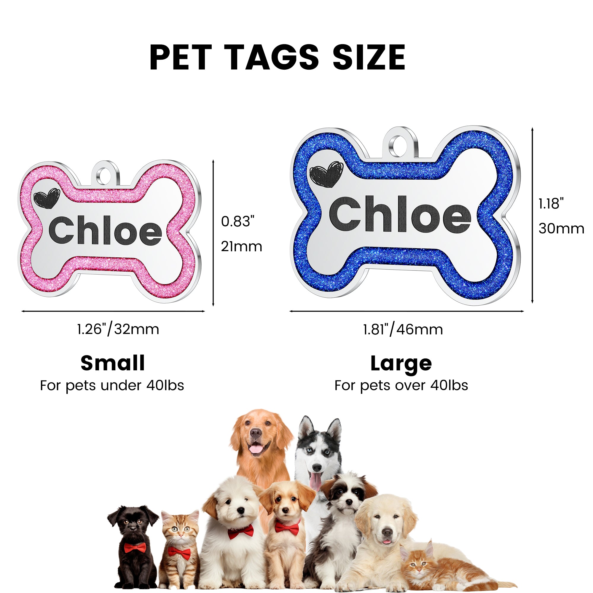 YEHANTI Dog Tags Personalized for Pets - Durable Stainless Steel Pet ID Tags with Lovely Icons, Glitter Bone Custom Dog Tags for Large Small Dogs Cats, Dog Name Tags Engraved On Both Sides