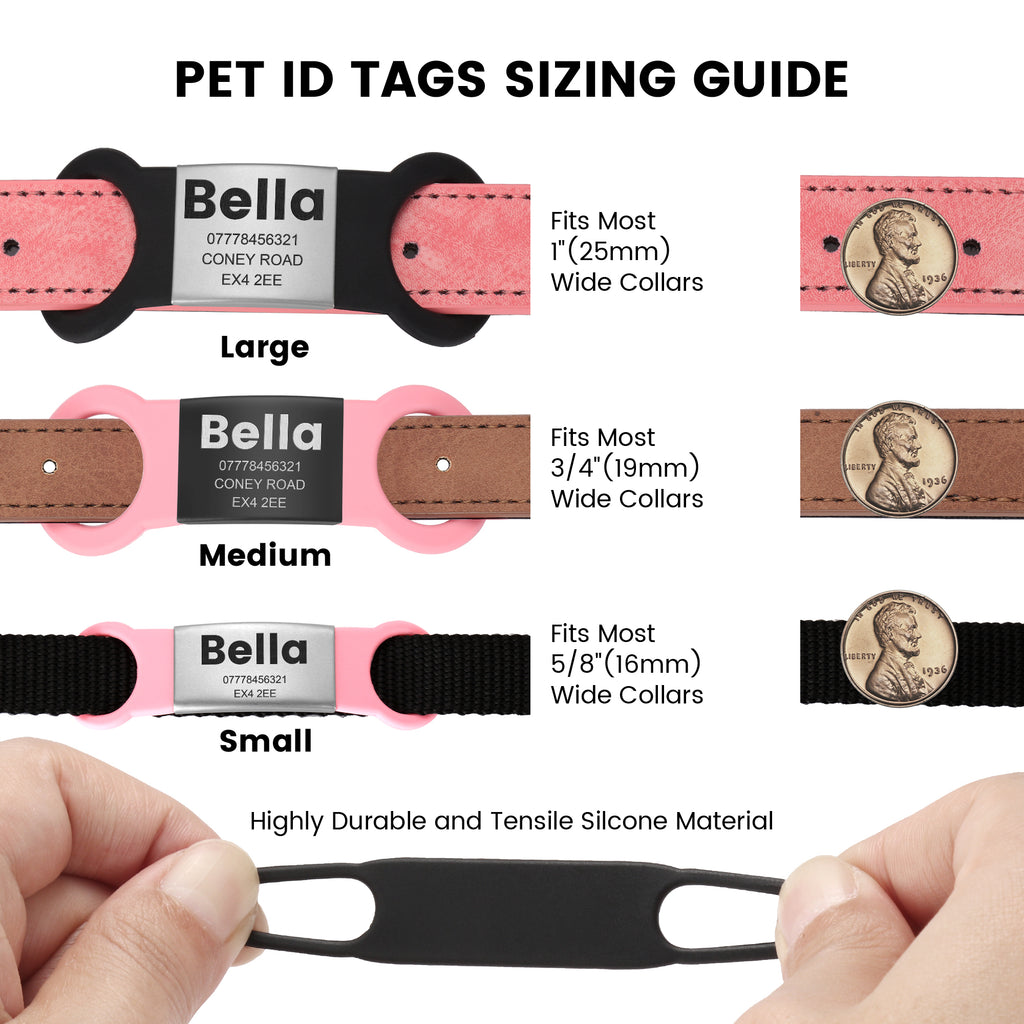 YEHANTI Personalised Pet ID Tags - Engraved Dog & Cat Name Tags, Silent Slide, 4 Lines Text - No Jingling