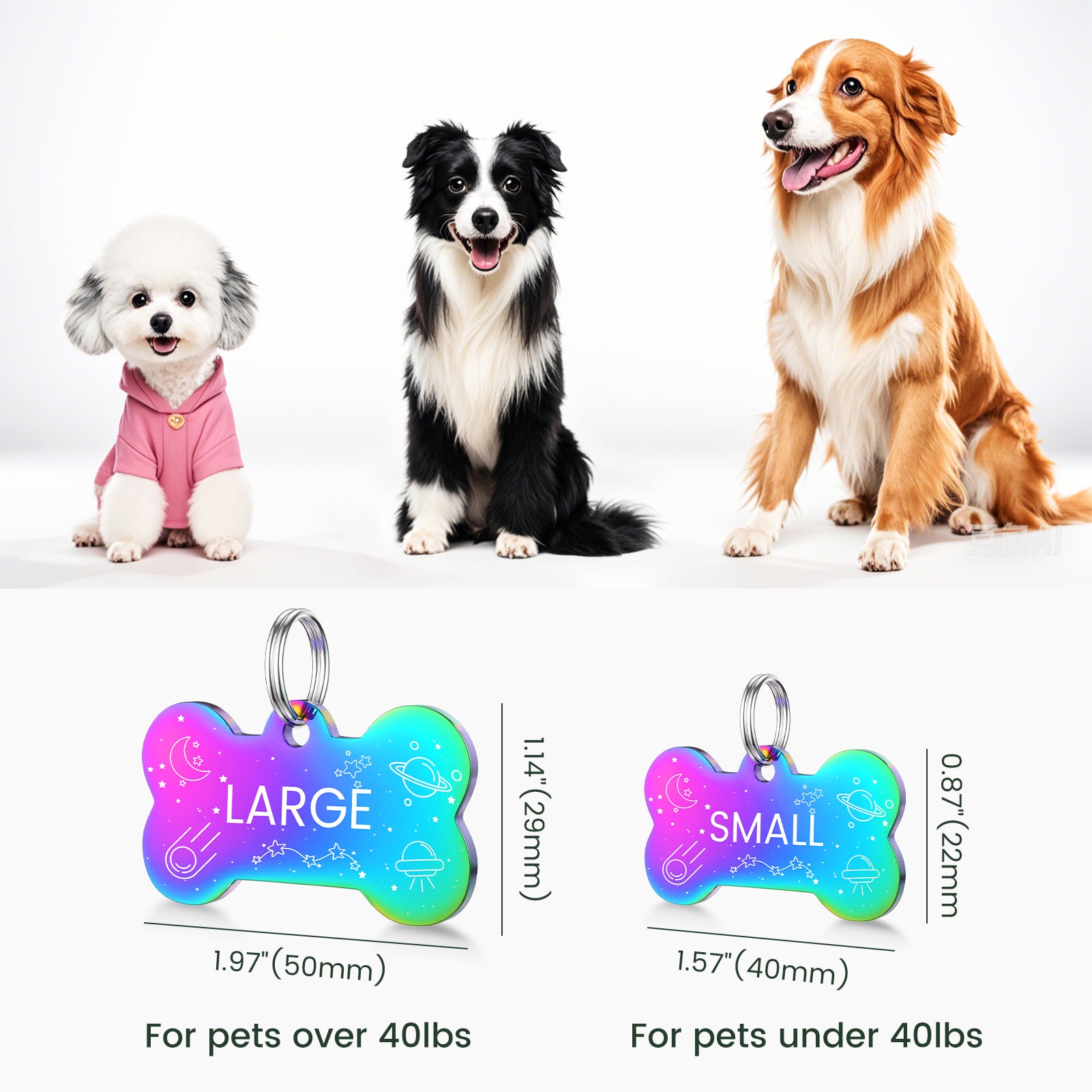 YEHANTI Dog Tags Personalized for Pets with Name Pattern Art Design - Engraved with Laser - Stainless Steel Cats Dogs ID Tags - Stylish Dog Collar Accessories (Bone)