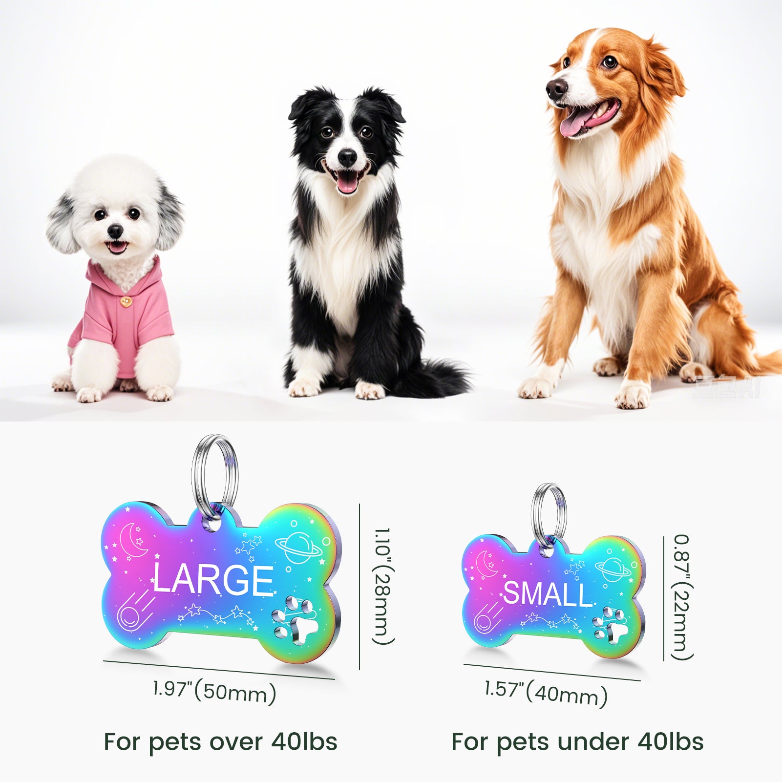 YEHANTI Dog Tags Personalized for Pets with Name Pattern Art Design - Engraved with Laser - Stainless Steel Cats Dogs ID Tags - Stylish Dog Collar Accessories (Paw Print Bone)