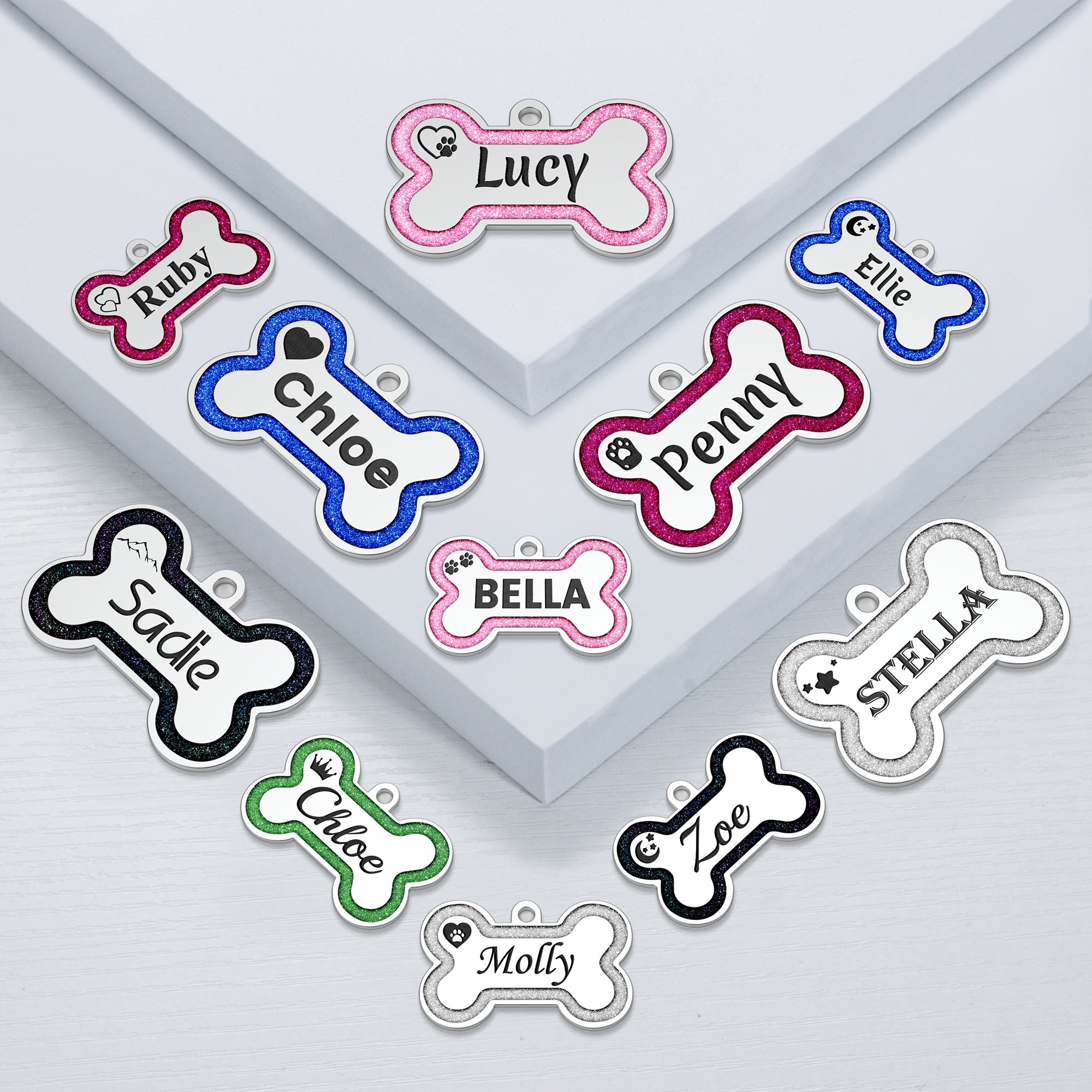 YEHANTI Dog Tags Personalized for Pets - Durable Stainless Steel Pet ID Tags with Lovely Icons, Glitter Bone Custom Dog Tags for Large Small Dogs Cats, Dog Name Tags Engraved On Both Sides