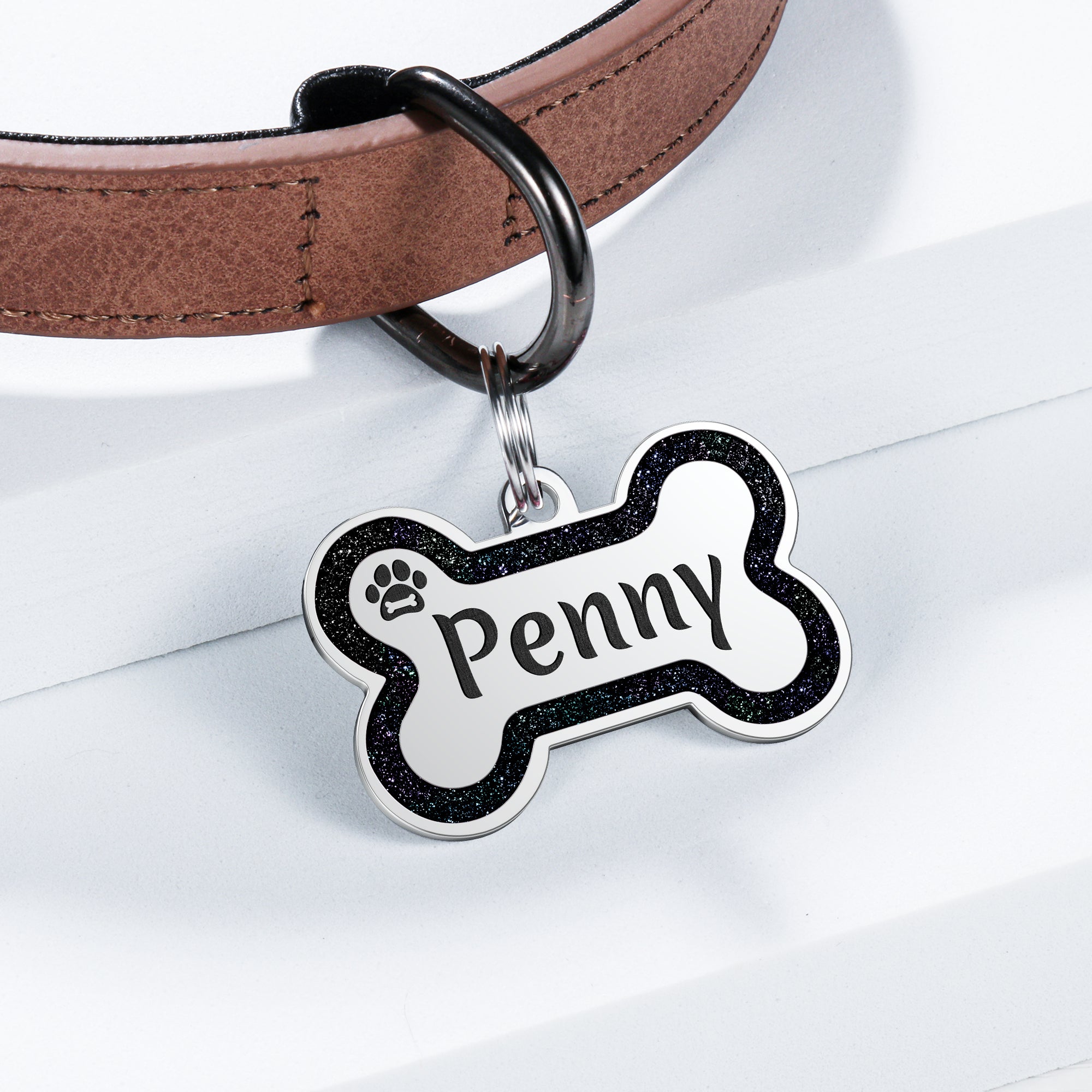 YEHANTI Dog Tags Personalized for Pets - Durable Stainless Steel Pet ID Tags with Lovely Icons, Glitter Bone Custom Dog Tags for Large Small Dogs Cats, Dog Name Tags Engraved On Both Sides（S,MixColor）