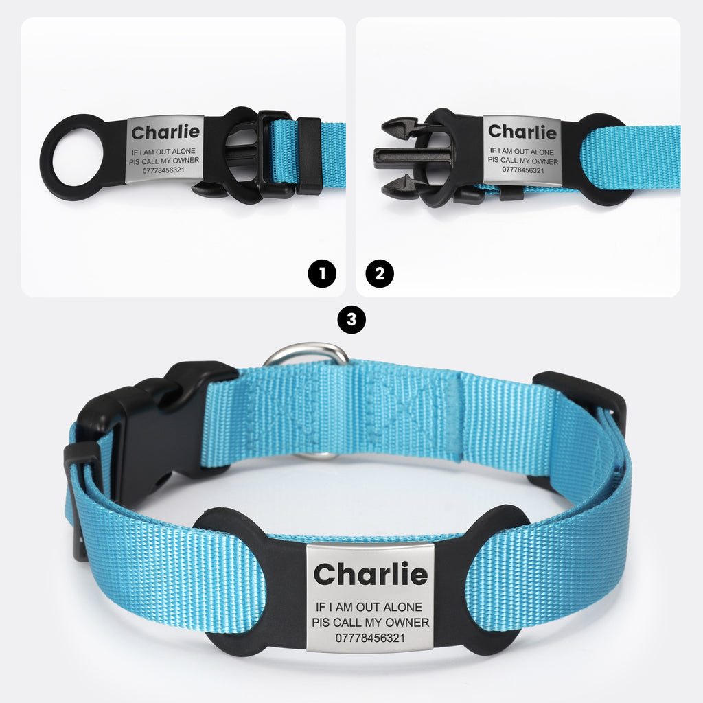 YEHANTI Personalised Pet ID Tags - Engraved Dog & Cat Name Tags, Silent Slide, 4 Lines Text - No Jingling