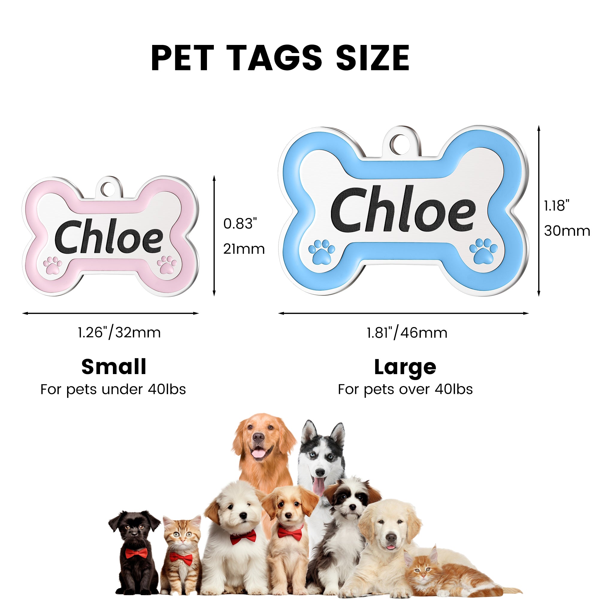 YEHANTI Vibrant Stainless Steel Dog Tags Personalized for Pets with Paw Print, Laser Engraved with Name, ID, Phone Number, up to 4 Lines of Text on Back