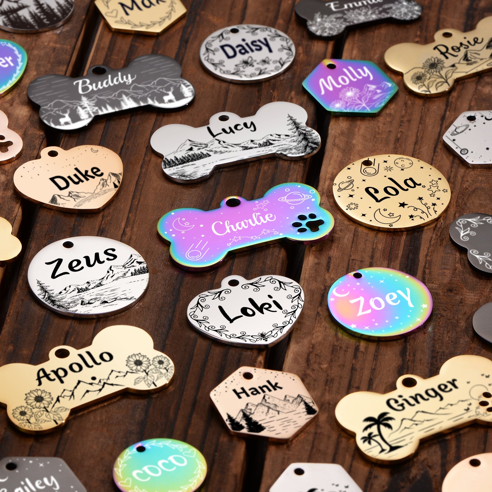 YEHANTI Dog Tags Personalized for Pets with Name Pattern Art Design - Engraved with Laser - Stainless Steel Cats Dogs ID Tags - Stylish Dog Collar Accessories (Heart)