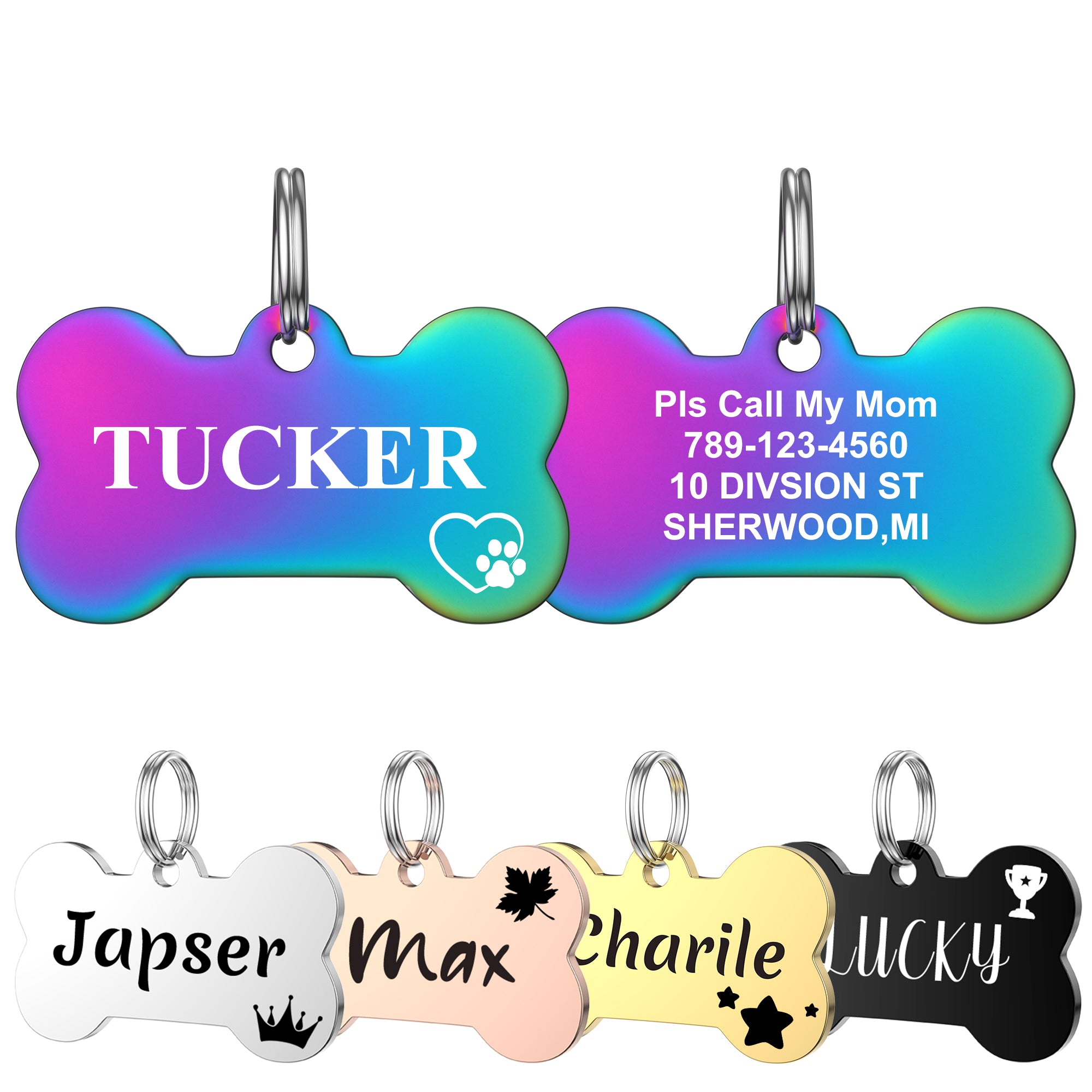 YEHANTI Pet Tags for Dogs Cats, Dog Tag Personalized Engraving Pet ID Tags, Stainless Steel Custom Name Tag for Dog and Cat, Dog Tags Engraved for Pets with Various Cute and Beautiful Icons, Bone Shape