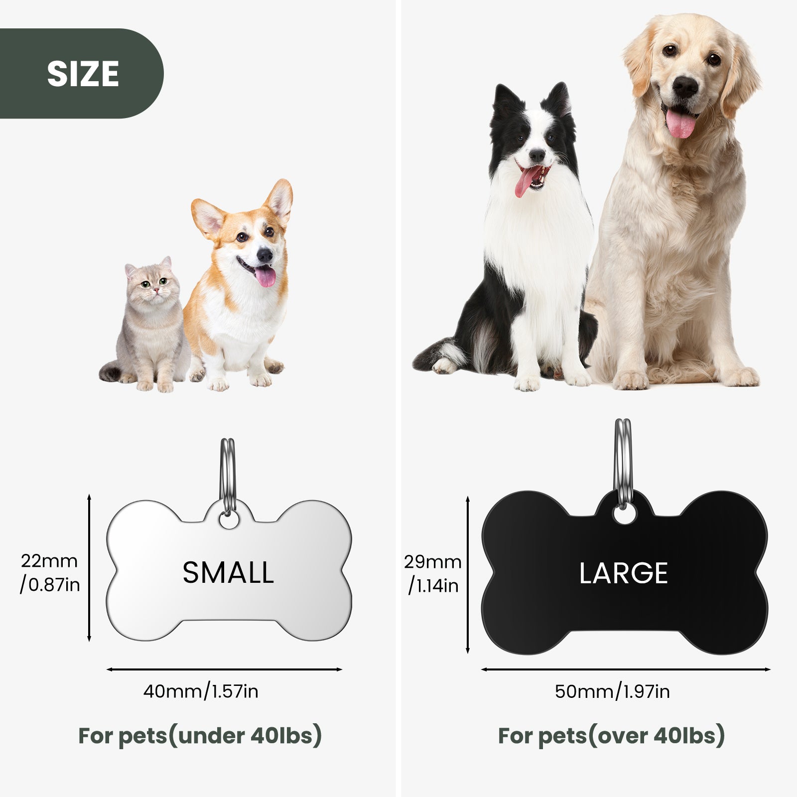 YEHANTI Pet Tags for Dogs Cats, Dog Tag Personalized Engraving Pet ID Tags, Stainless Steel Custom Name Tag for Dog and Cat, Dog Tags Engraved for Pets with Various Cute and Beautiful Icons, Bone Shape