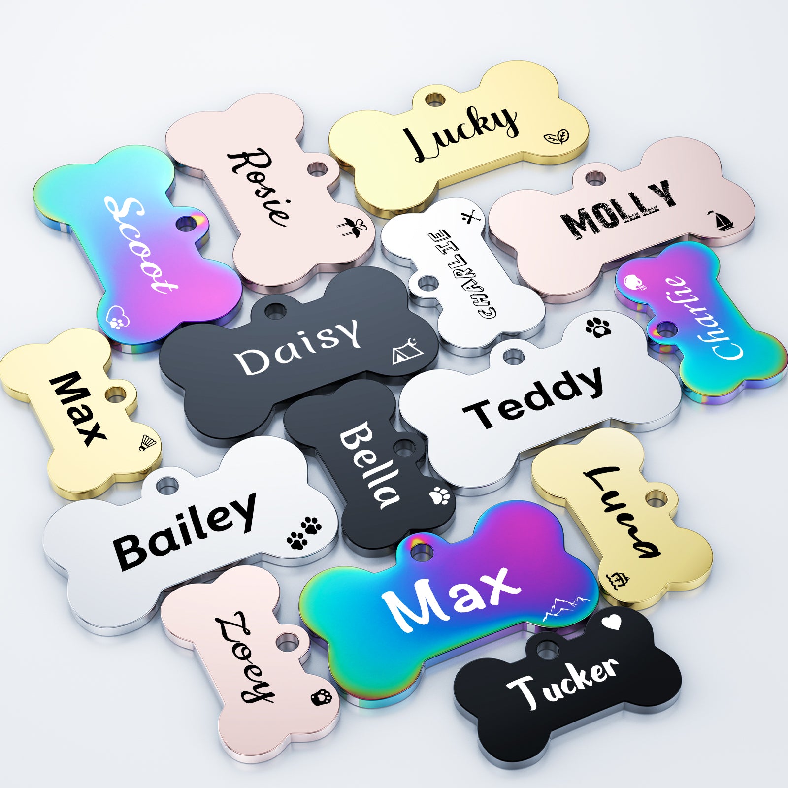 YEHANTI Pet Tags for Dogs Cats, Dog Tag Personalized Engraving Pet ID Tags, Stainless Steel Custom Name Tag for Dog and Cat, Dog Tags Engraved for Pets with Various Cute and Beautiful Icons, Bone Shape