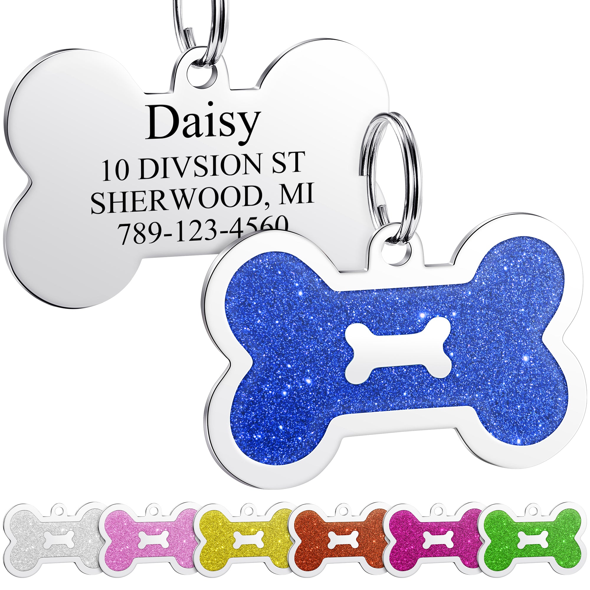 YEHANTI Dog Tags Personalized for Pets with Sparkly Front Design - Gorgeous Stainless Steel Cats Dogs ID Tags - Engraved with Laser - Stylish Dog Collar Accessories
