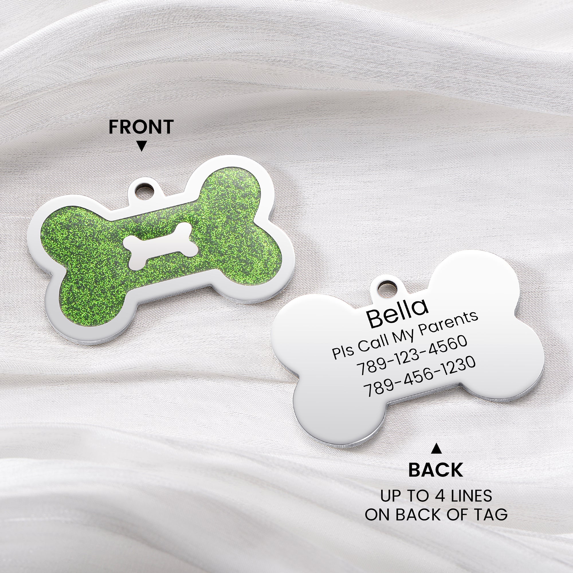 YEHANTI Dog Tags Personalized for Pets with Sparkly Front Design - Gorgeous Stainless Steel Cats Dogs ID Tags - Engraved with Laser - Stylish Dog Collar Accessories