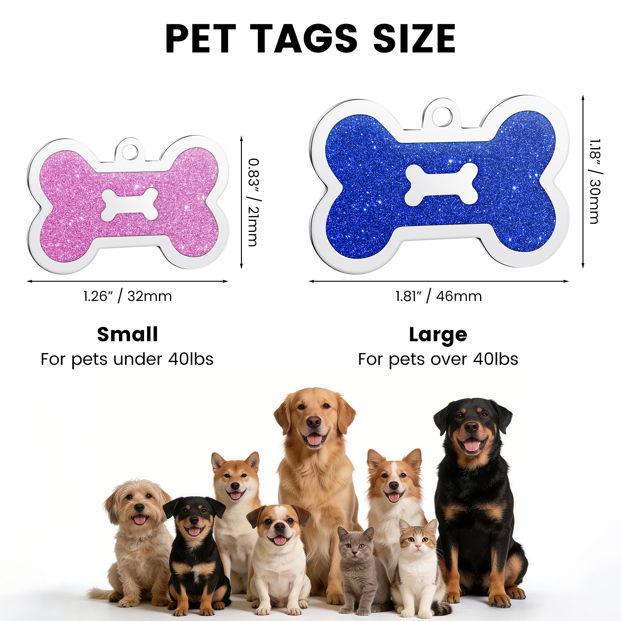 YEHANTI Dog Tags Personalized for Pets with Sparkly Front Design - Gorgeous Stainless Steel Cats Dogs ID Tags - Engraved with Laser - Stylish Dog Collar Accessories