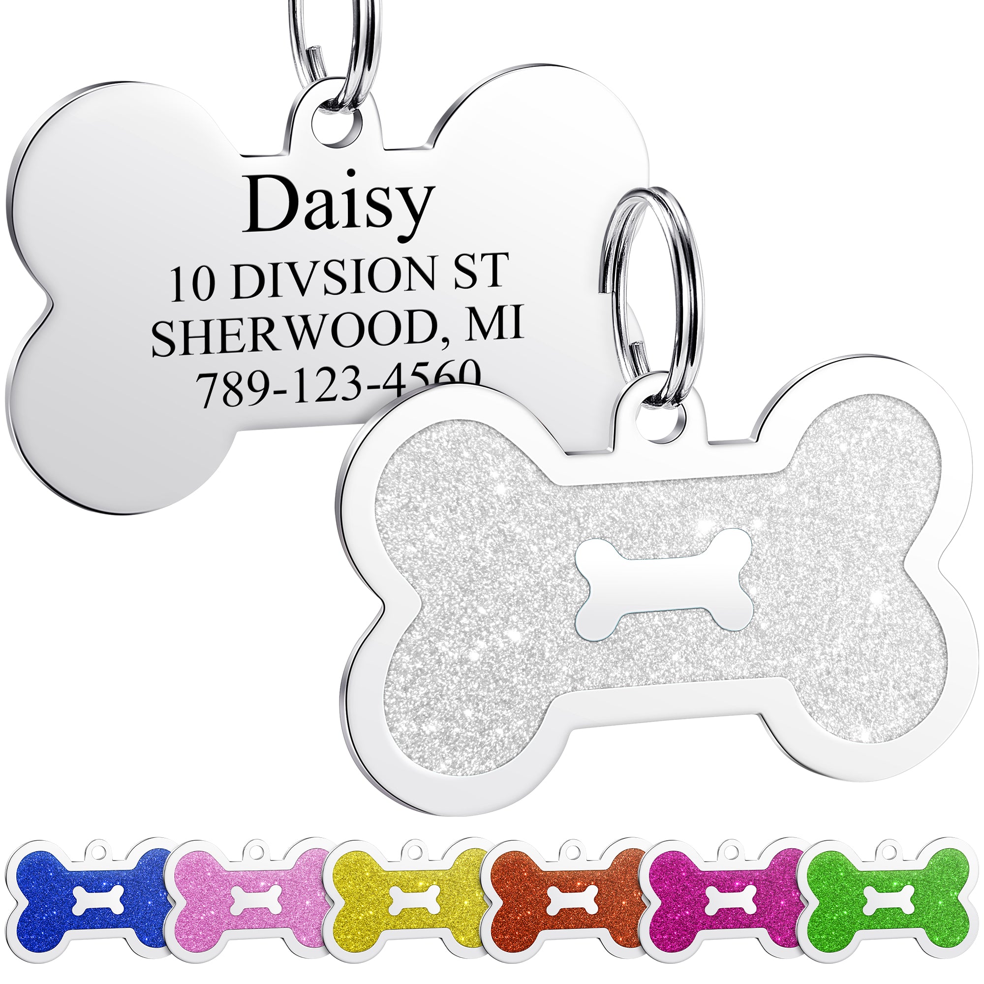 YEHANTI Dog Tags Personalized for Pets with Sparkly Front Design - Gorgeous Stainless Steel Cats Dogs ID Tags - Engraved with Laser - Stylish Dog Collar Accessories