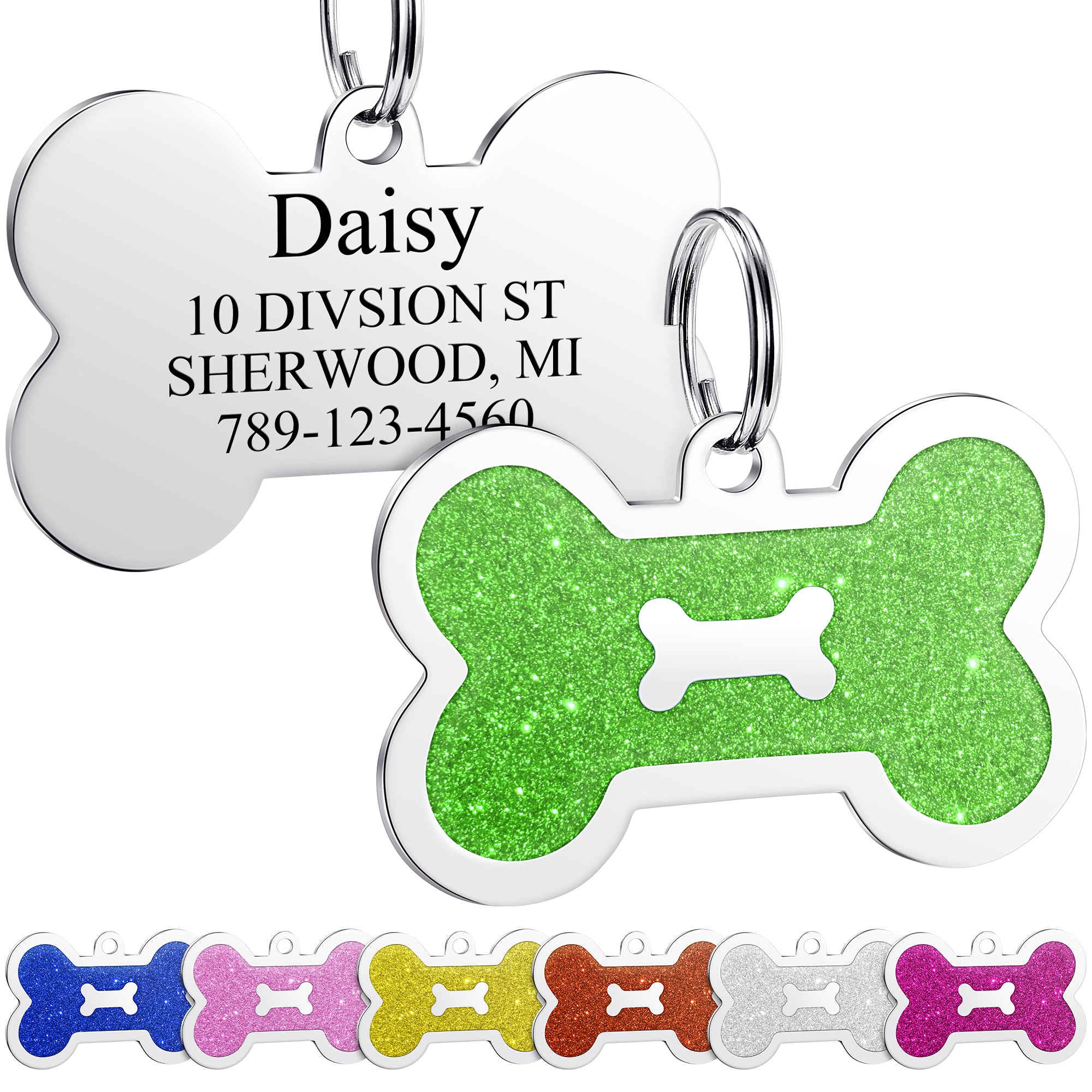 YEHANTI Dog Tags Personalized for Pets with Sparkly Front Design - Gorgeous Stainless Steel Cats Dogs ID Tags - Engraved with Laser - Stylish Dog Collar Accessories