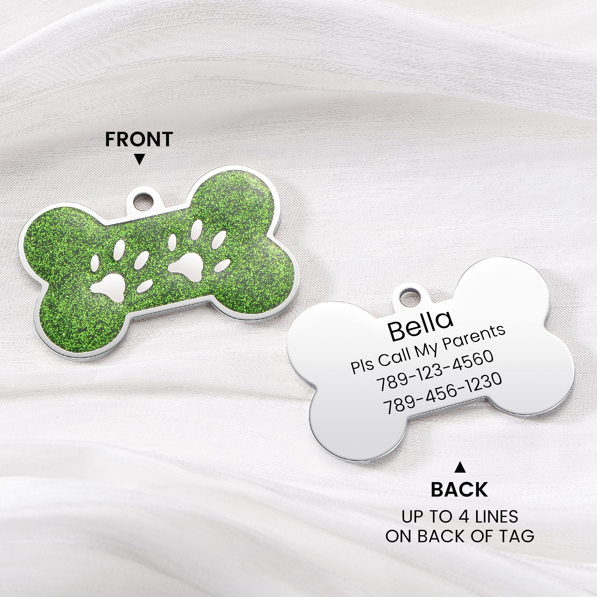 YEHANTI Dog Tags Personalized for Pets with Glittery Front Design - Beautiful Stainless Steel Cats Dogs ID Tags - Engraved with Laser - Stylish Dog Collar Accessories