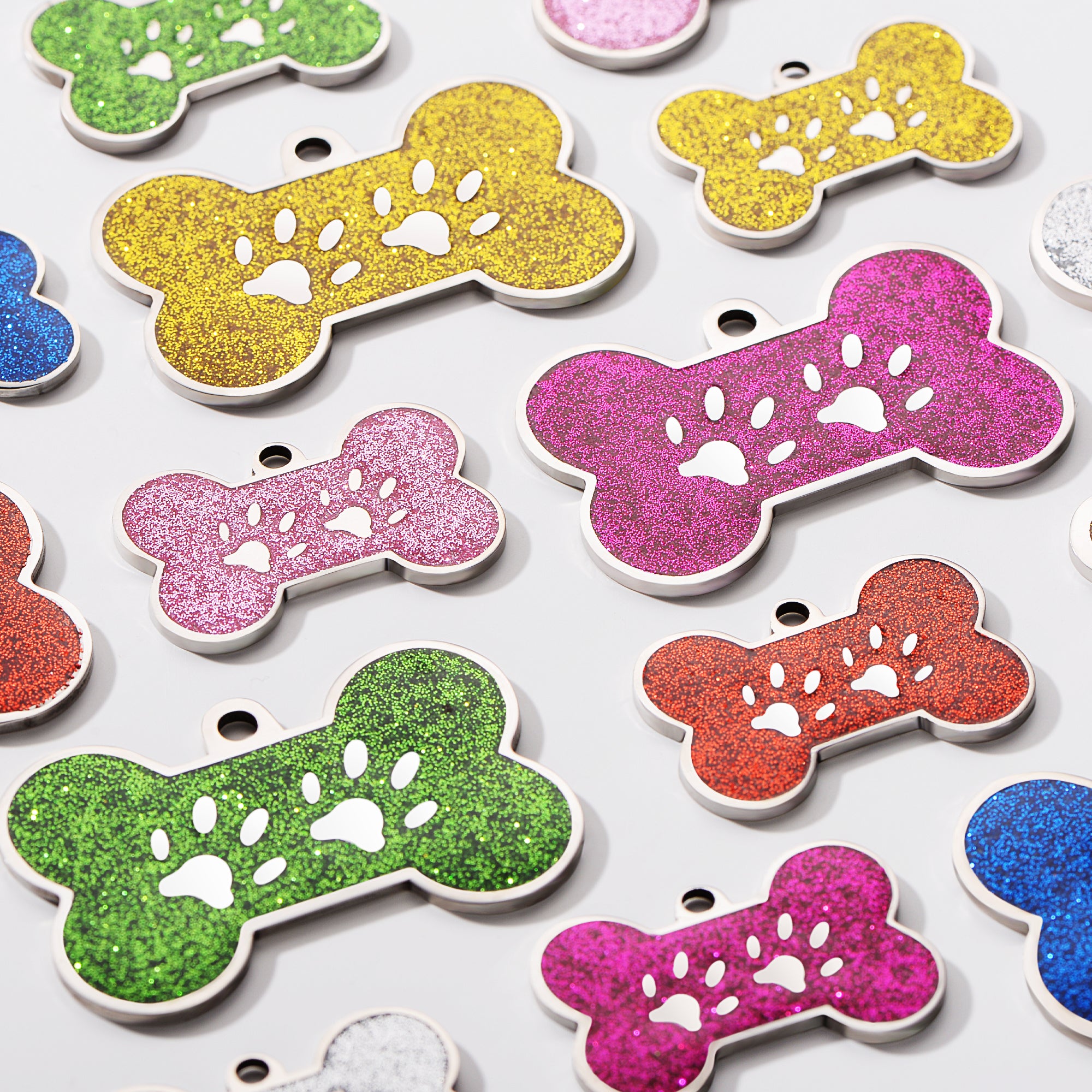 YEHANTI Dog Tags Personalized for Pets with Glittery Front Design - Beautiful Stainless Steel Cats Dogs ID Tags - Engraved with Laser - Stylish Dog Collar Accessories